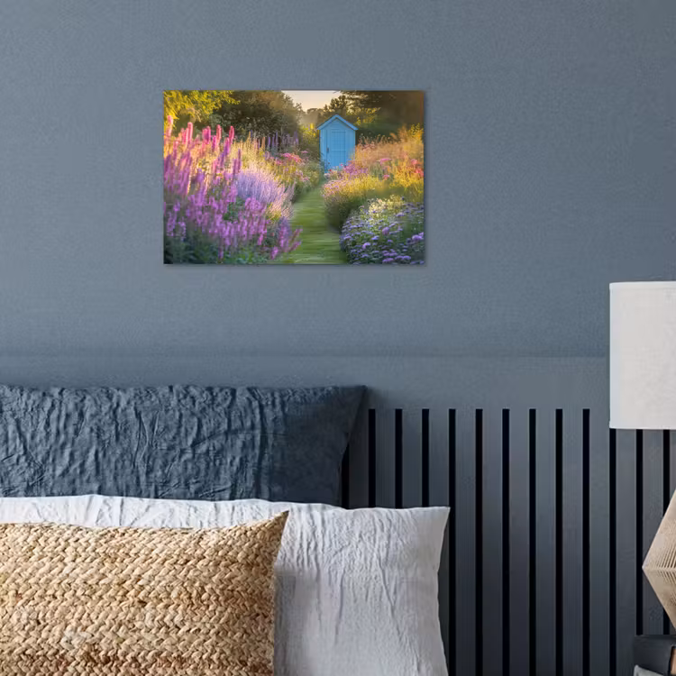 Tuinhuisje - Blauw - Bloemen poster papier klein -sfeer2