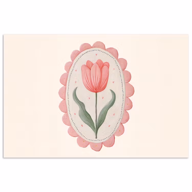 Tulp - Lijst - Ovaal - Illustratie poster papier klein -3d