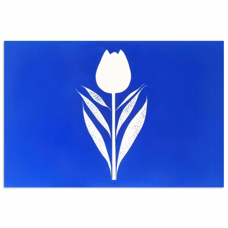 Tulp - Minimalistisch - Bladeren - Wit poster papier klein -3d