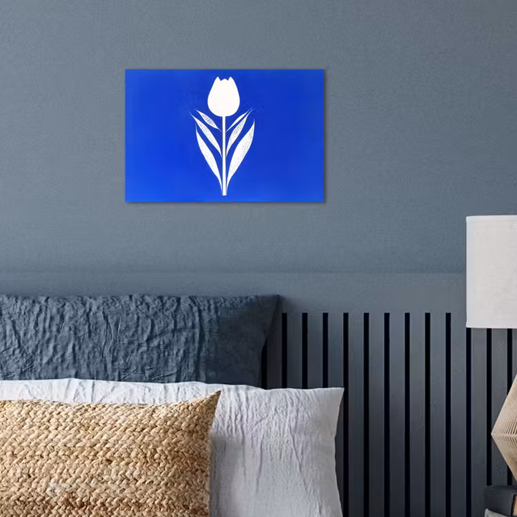 Tulp - Minimalistisch - Bladeren - Wit poster papier klein -sfeer2