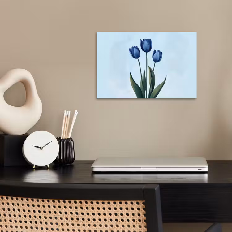 Tulpen - Blauw - Bladeren poster papier klein -sfeer1