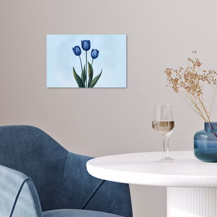 Tulpen - Blauw - Bladeren poster papier klein -sfeer3