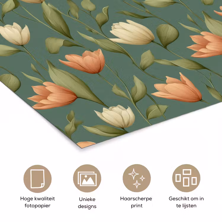 Tulpen - Botanisch - Groen poster papier klein 62 -closeup_NL