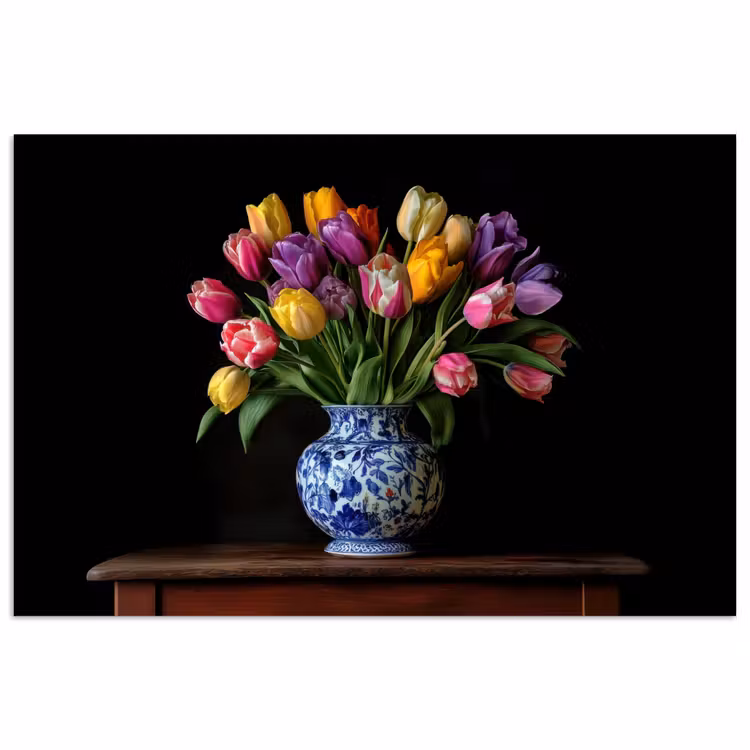 Tulpen - Kleuren - Hout - Vaas poster papier klein -3d