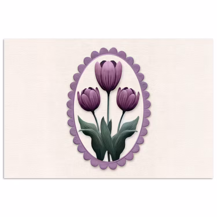 Tulpen - Paars - Lijst - Bladeren poster papier klein -3d