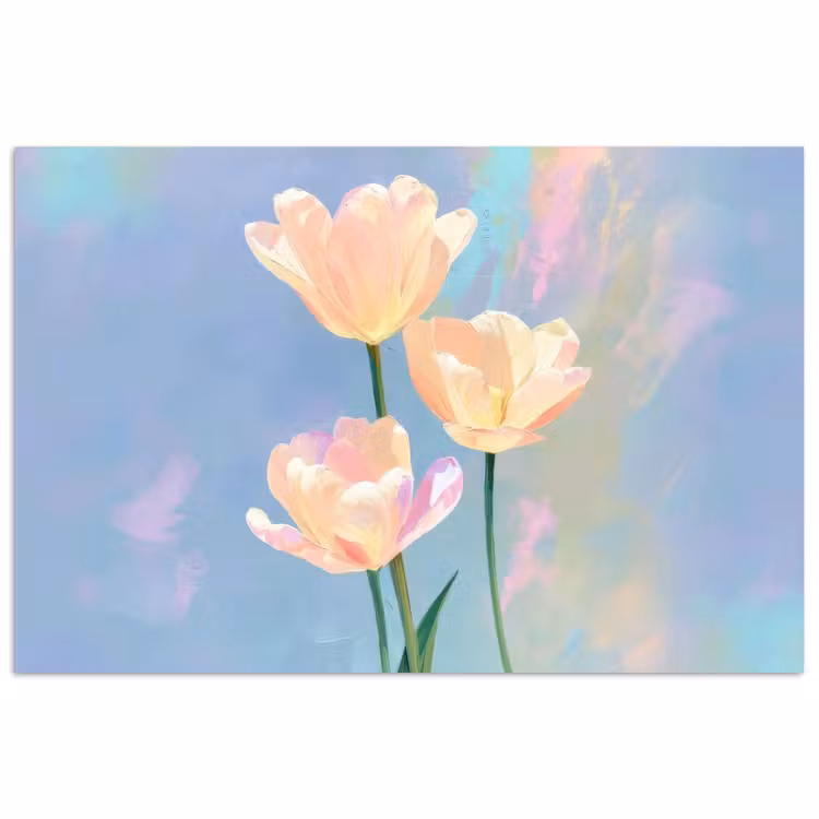 Tulpen - Roze accenten - Blauw poster papier klein -3d