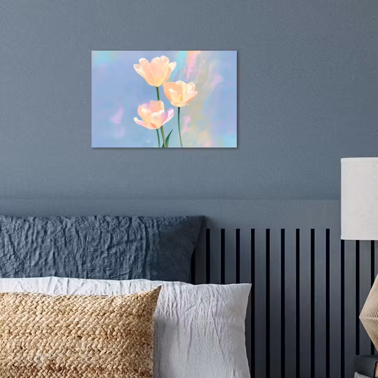 Tulpen - Roze accenten - Blauw poster papier klein -sfeer2