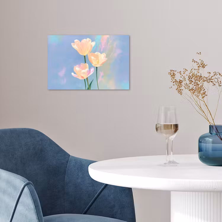 Tulpen - Roze accenten - Blauw poster papier klein -sfeer3