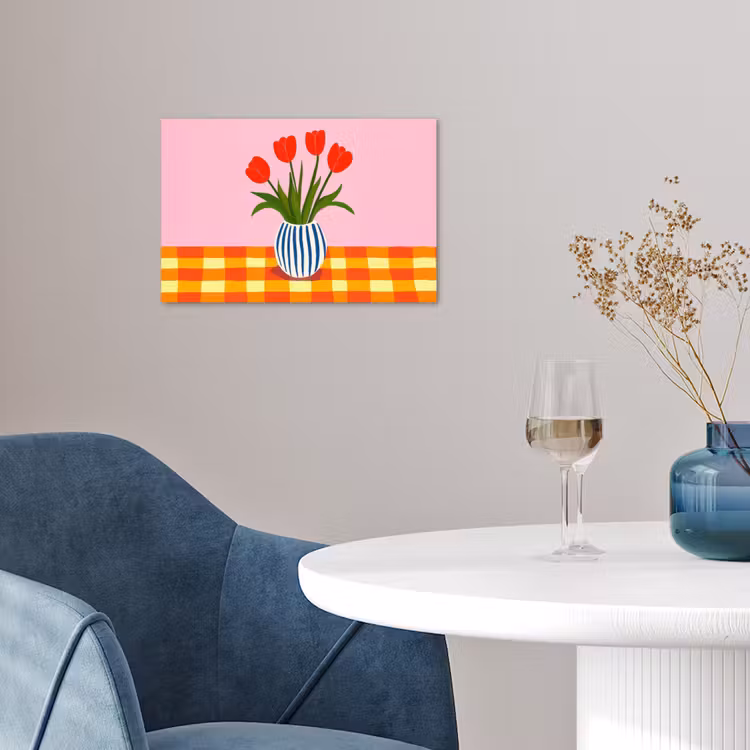 Tulpen - Roze - Vaas poster papier klein -sfeer3
