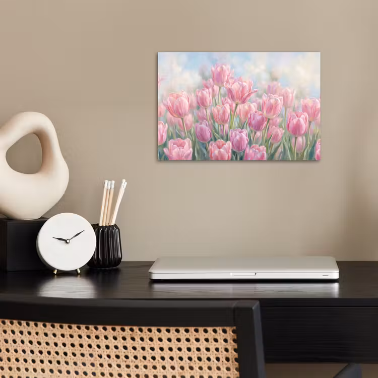 Tulpen - Veld - Lente - Roze poster papier klein -sfeer1