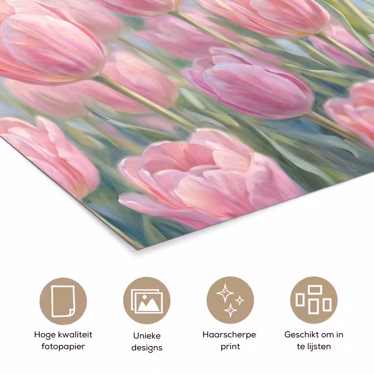 Tulpen - Veld - Lente - Roze poster papier klein -closeup_NL