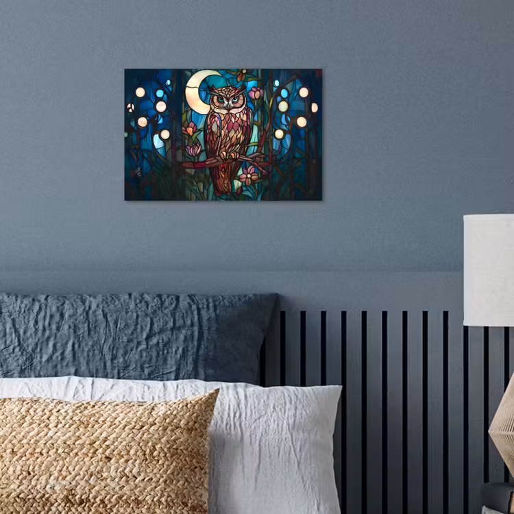 Uil - Mozaïek - Maan - Nacht poster papier klein -sfeer2