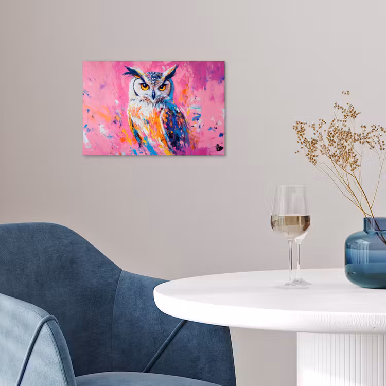 Uil - Roze - Blauw - Verf - Abstract poster papier klein -sfeer3