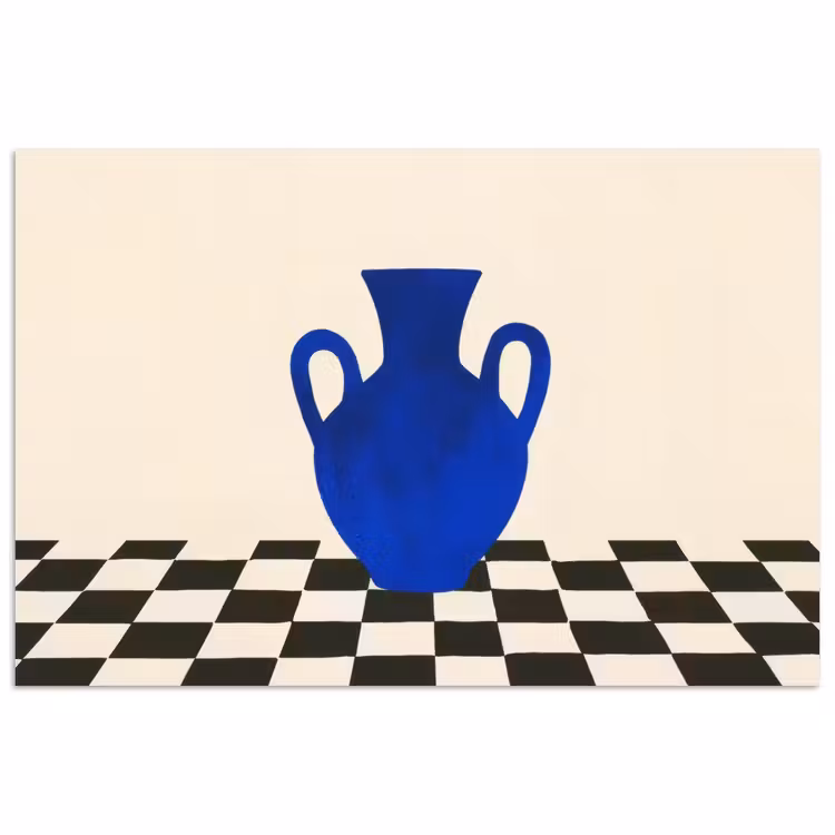 Vaas - Blauw - Geblokt - Modern poster papier klein -3d