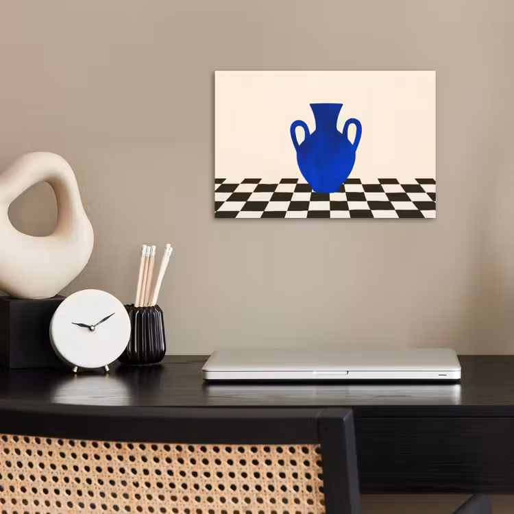 Vaas - Blauw - Geblokt - Modern poster papier klein -sfeer1