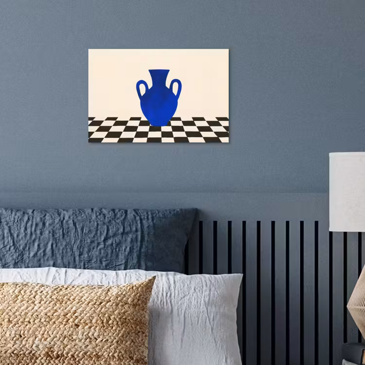 Vaas - Blauw - Geblokt - Modern poster papier klein -sfeer2