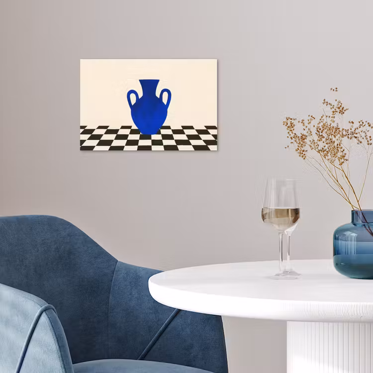 Vaas - Blauw - Geblokt - Modern poster papier klein -sfeer3