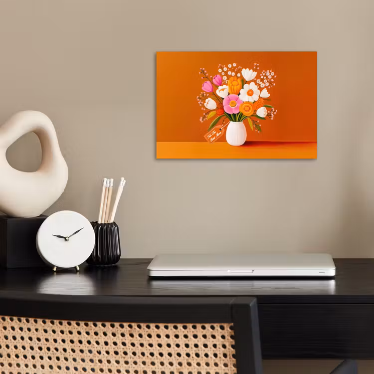Vaas - Bloemen - Oranje poster papier klein -sfeer1