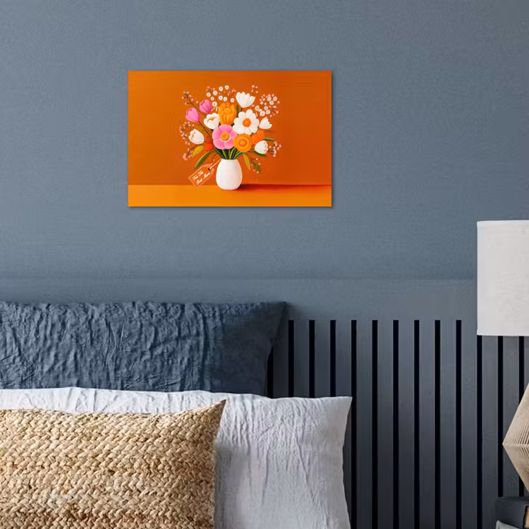 Vaas - Bloemen - Oranje poster papier klein -sfeer2