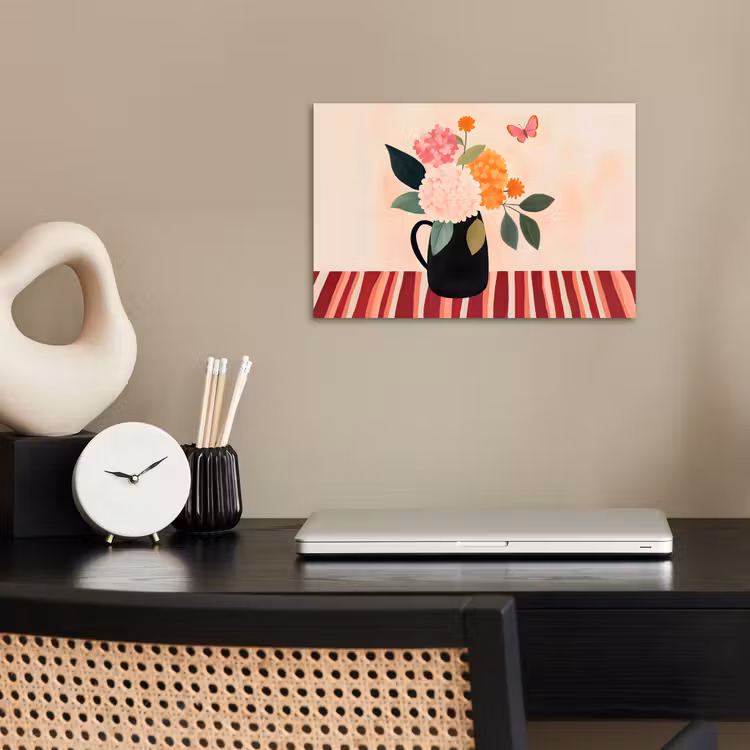 Vaas - Bloemen - Vlinder - Rood poster papier klein -sfeer1