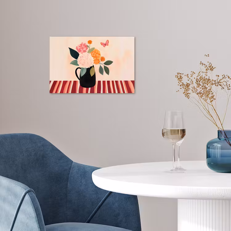 Vaas - Bloemen - Vlinder - Rood poster papier klein -sfeer3