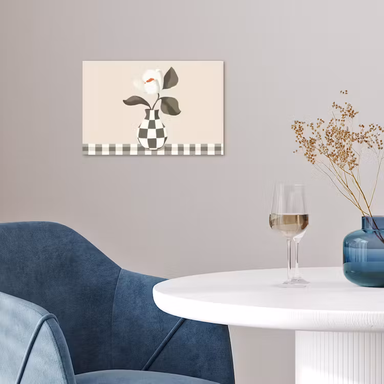 Vaas - Geruit - Groen - Bloem poster papier klein -sfeer3