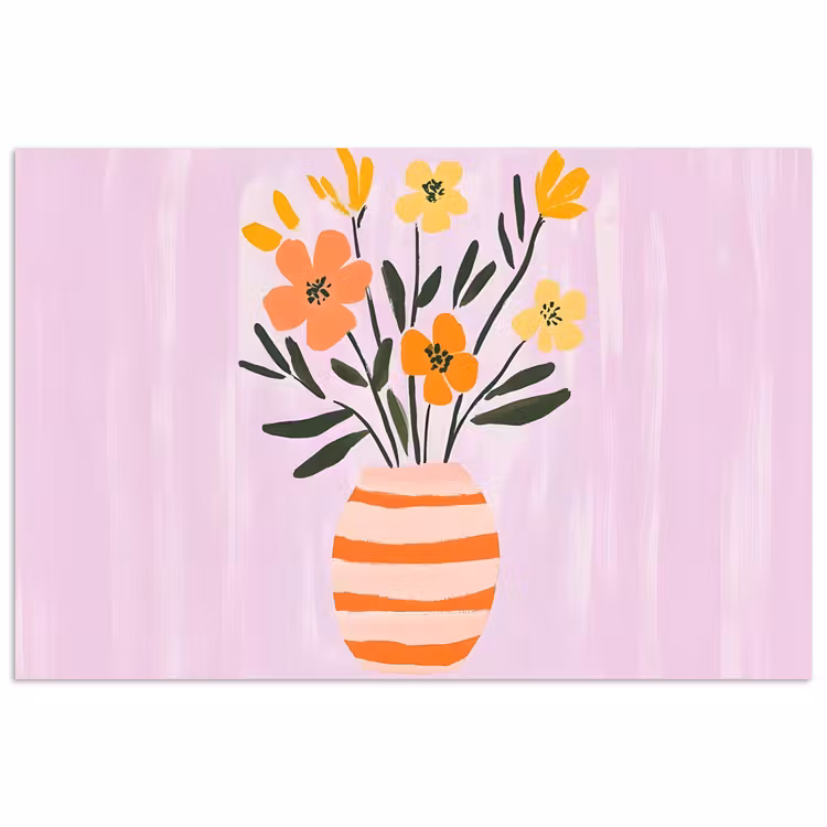 Vaas - Gestreept - Bloemen - Oranje poster papier klein -3d