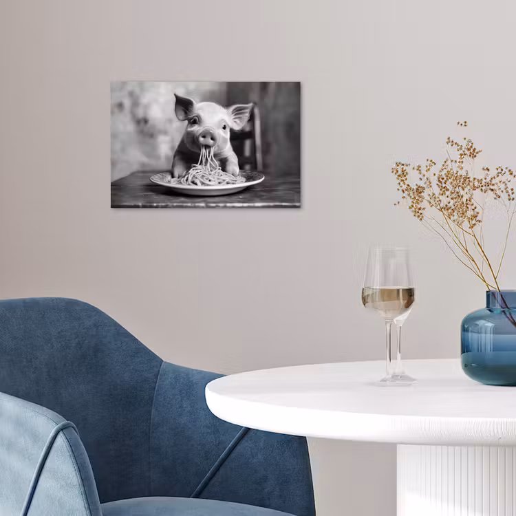 Varken - Schattig - Spaghetti - Zwart wit - Dier poster papier klein -sfeer3