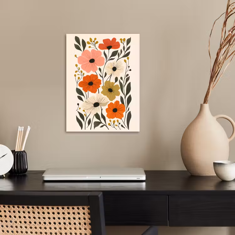 Veldbloemen - Stengels - Blaadjes - Groen poster papier klein -sfeer1