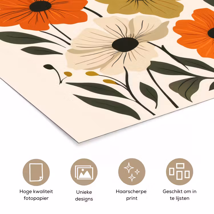 Veldbloemen - Stengels - Blaadjes - Groen poster papier klein -closeup_NL
