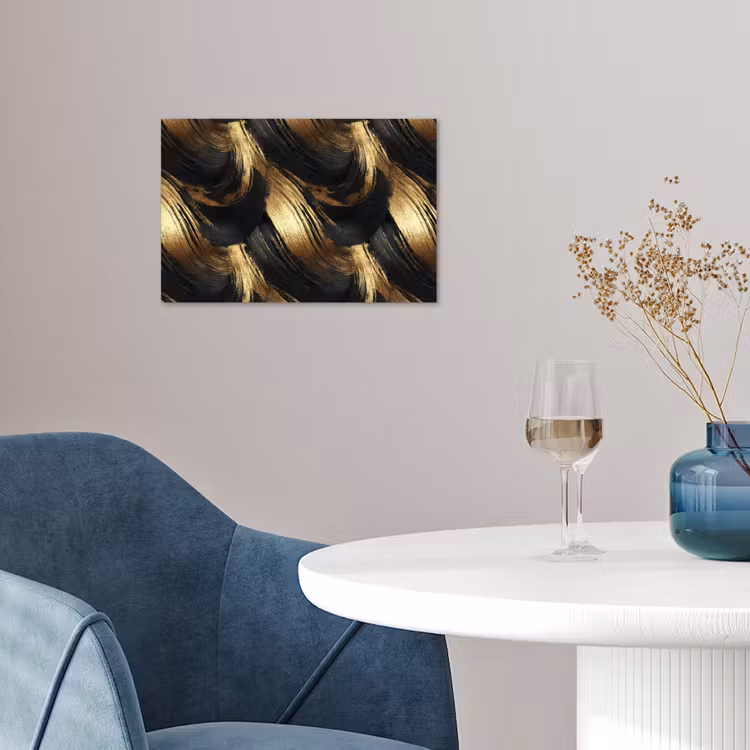 Verfstreken - Abstract - Goud - Zwart poster papier klein 62 -sfeer3