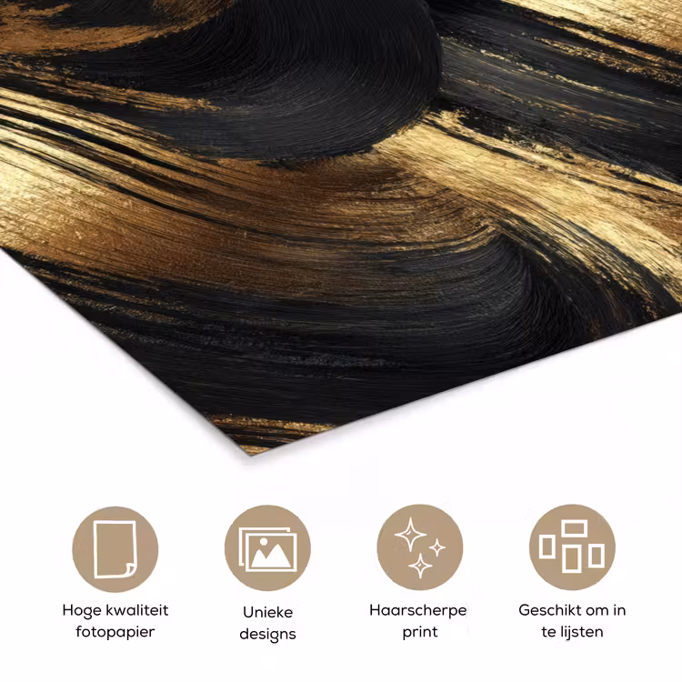 Verfstreken - Abstract - Goud - Zwart poster papier klein 62 -closeup_NL