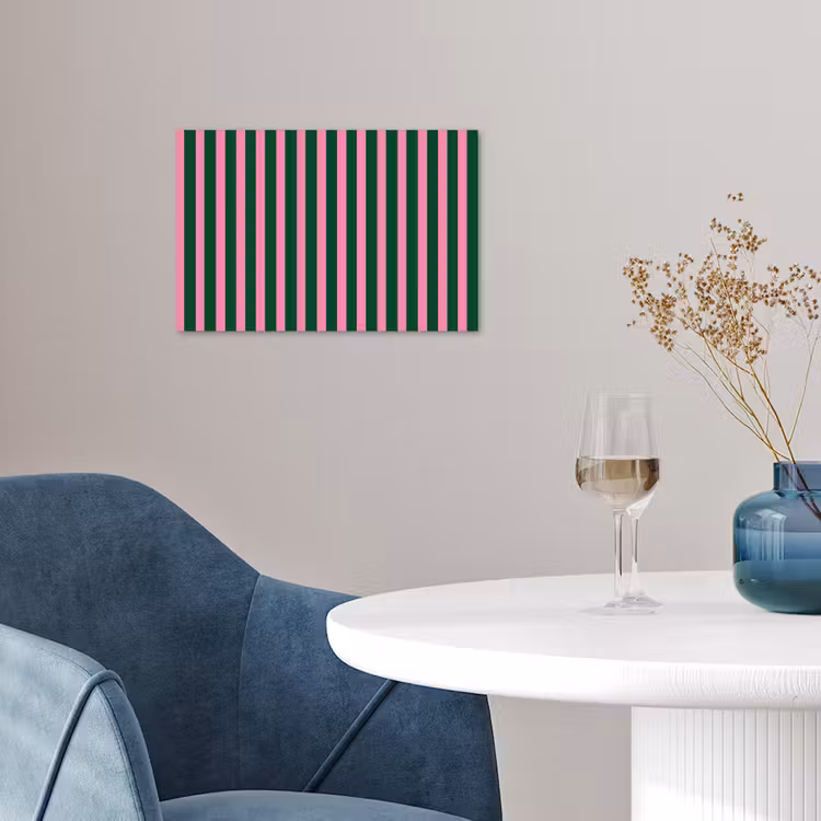 Verticale strepen - Groen - Roze poster papier klein 62 -sfeer3