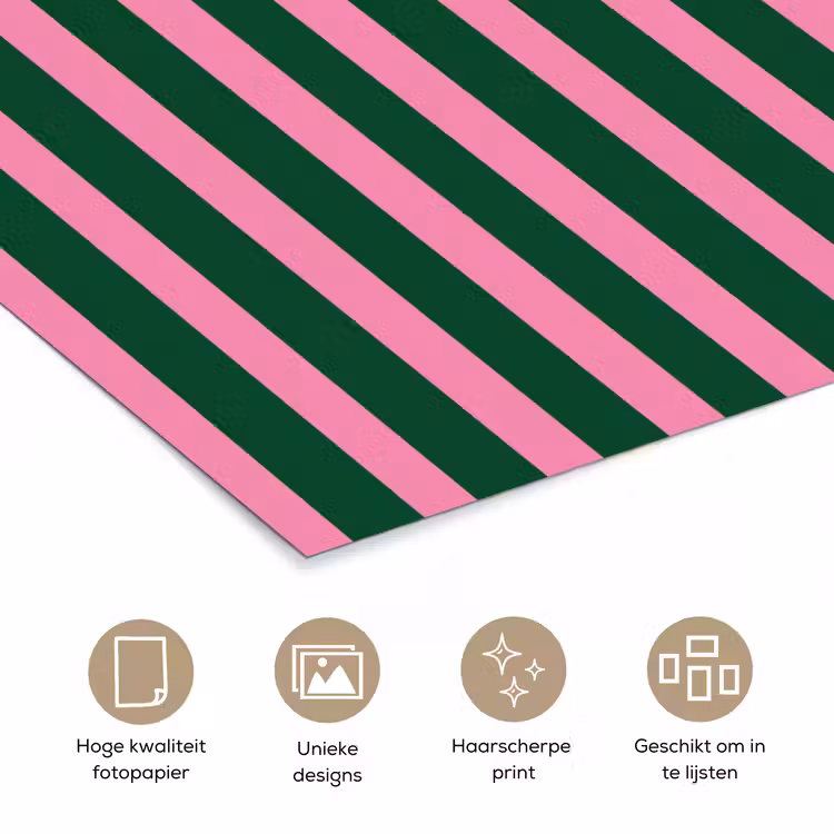 Verticale strepen - Groen - Roze poster papier klein 62 -closeup_NL