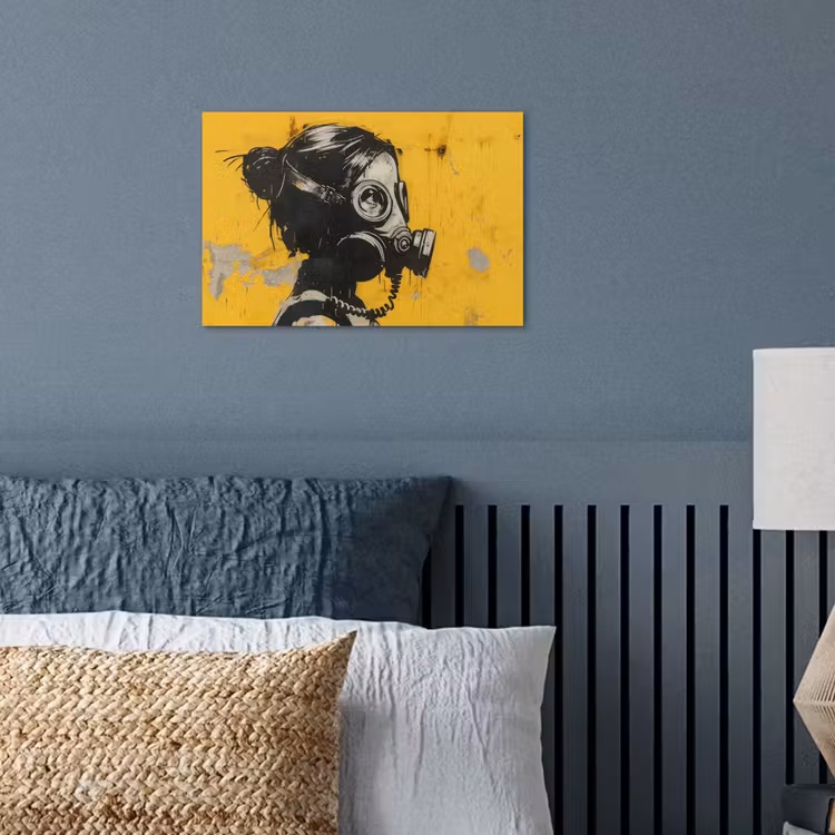 Vintage - Street art - Meisje - Masker - Geel - Banksy poster papier klein -sfeer2