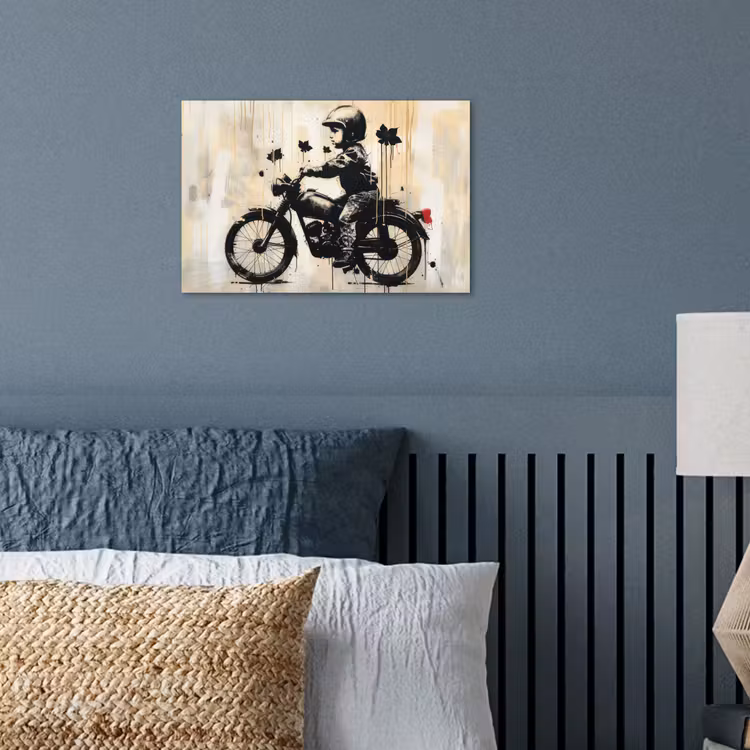 Vintage - Street art - Motor - Jongen - Graffiti - Zwart - Banksy poster papier klein -sfeer2