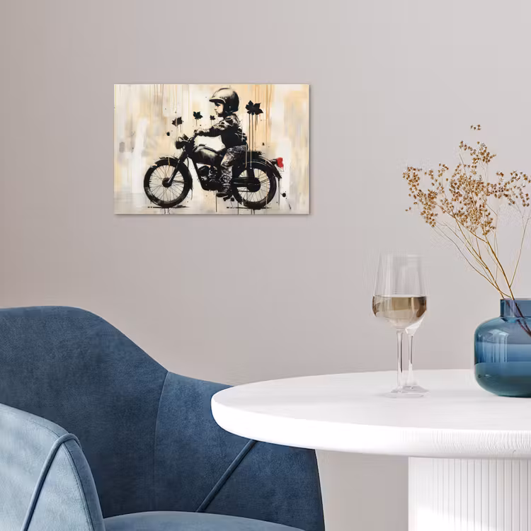 Vintage - Street art - Motor - Jongen - Graffiti - Zwart - Banksy poster papier klein -sfeer3