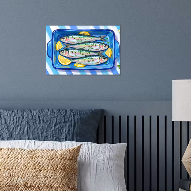 Vis - Citroen - Kruiden - Eten - Blauw poster papier klein -sfeer2