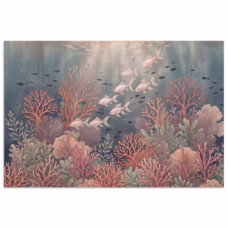 Vis - Koraal - Onderwater - Illustratie - Vintage poster papier klein -3d