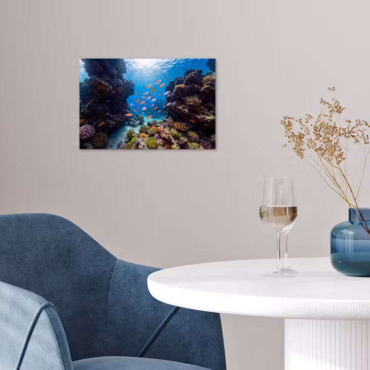 Vis - Koraalrif - Onderwater - Levendig - Blauw poster papier klein -sfeer3