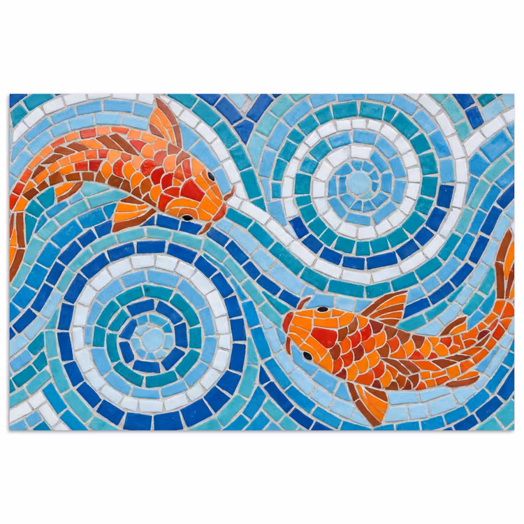 Vis - Mozaïek - Water - Decoratief - Blauw poster papier klein -3d