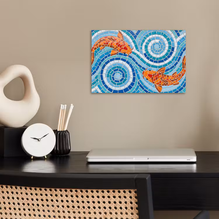 Vis - Mozaïek - Water - Decoratief - Blauw poster papier klein -sfeer1