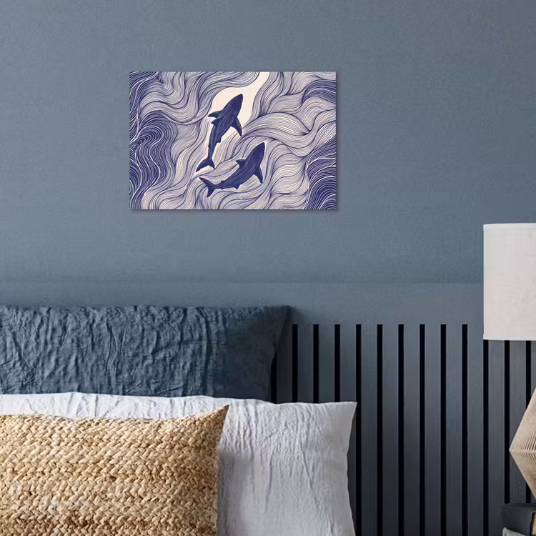 Vis - Oceaan - Lijntekening - Blauw - Dieren poster papier klein -sfeer2