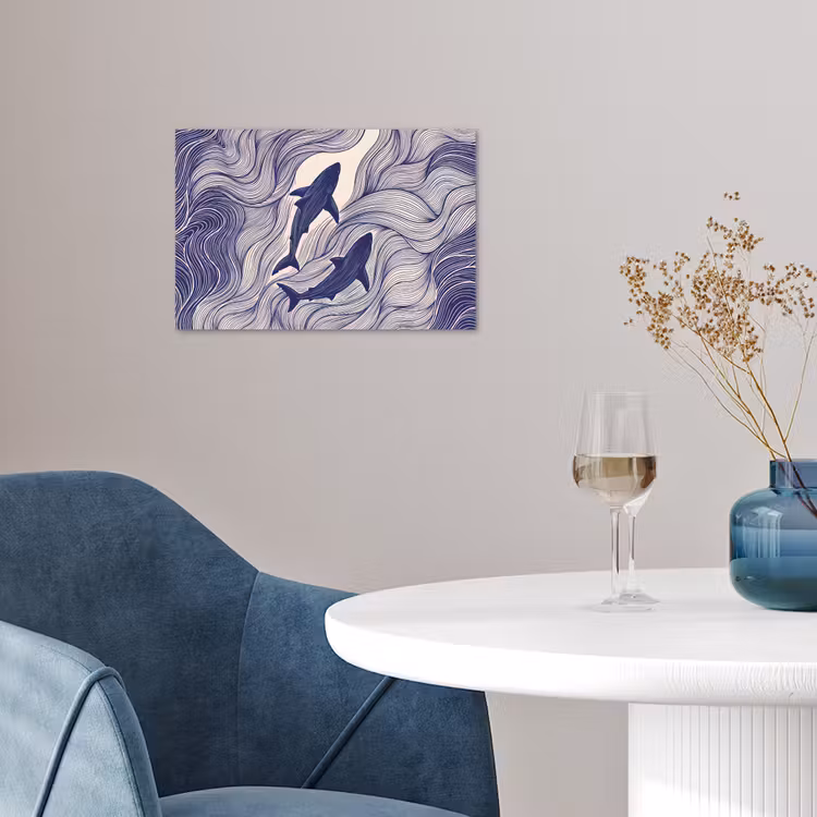 Vis - Oceaan - Lijntekening - Blauw - Dieren poster papier klein -sfeer3