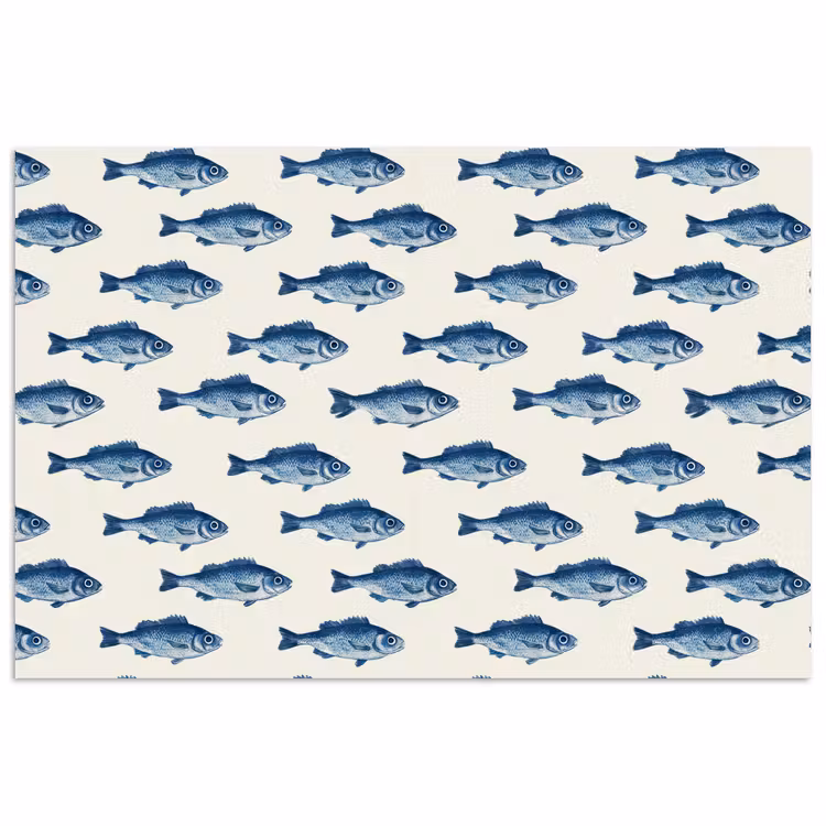 Vis - Patroon - Blauw poster papier klein 62 -3d