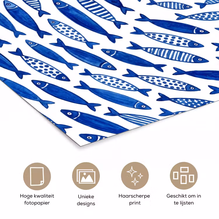 Vis - Patroon - Onderwater - Abstract - Blauw poster papier klein -closeup_NL