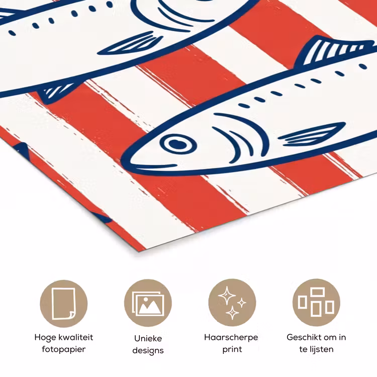 Vis - Patroon - Strepen - Illustratie - Rood poster papier klein -closeup_NL
