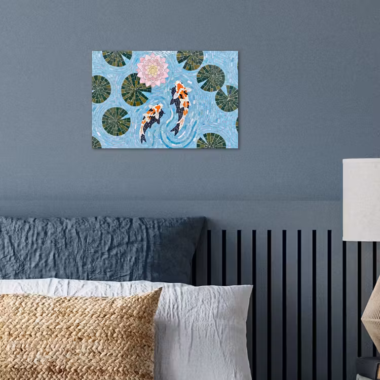 Vis - Water - Natuur - Mozaïek - Blauw poster papier klein -sfeer2