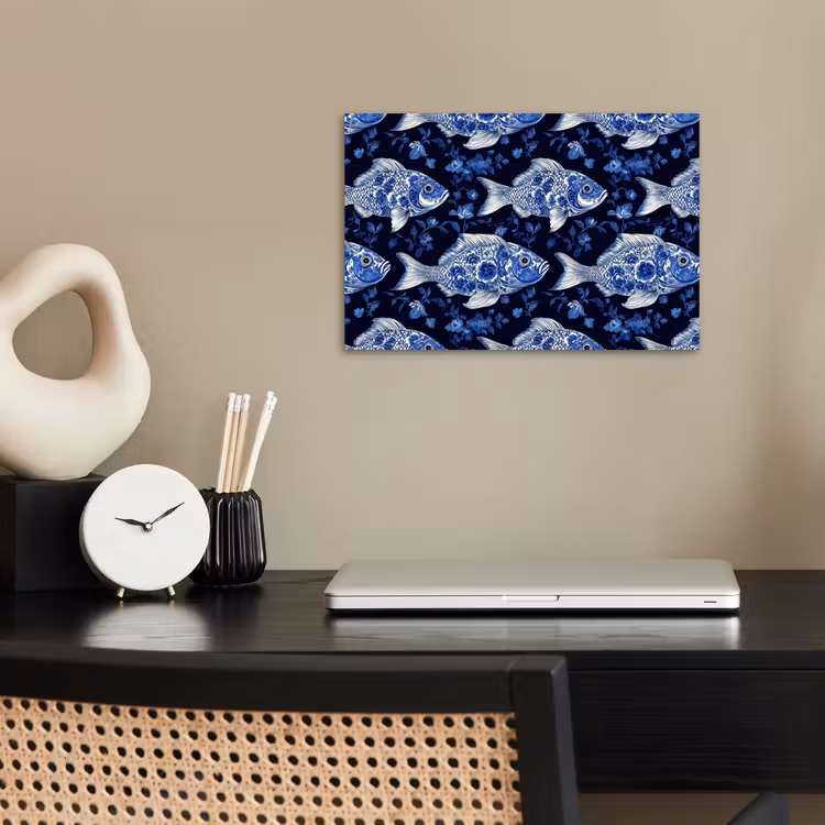 Vissen - Bloemen - Blauw poster papier klein 62 -sfeer1