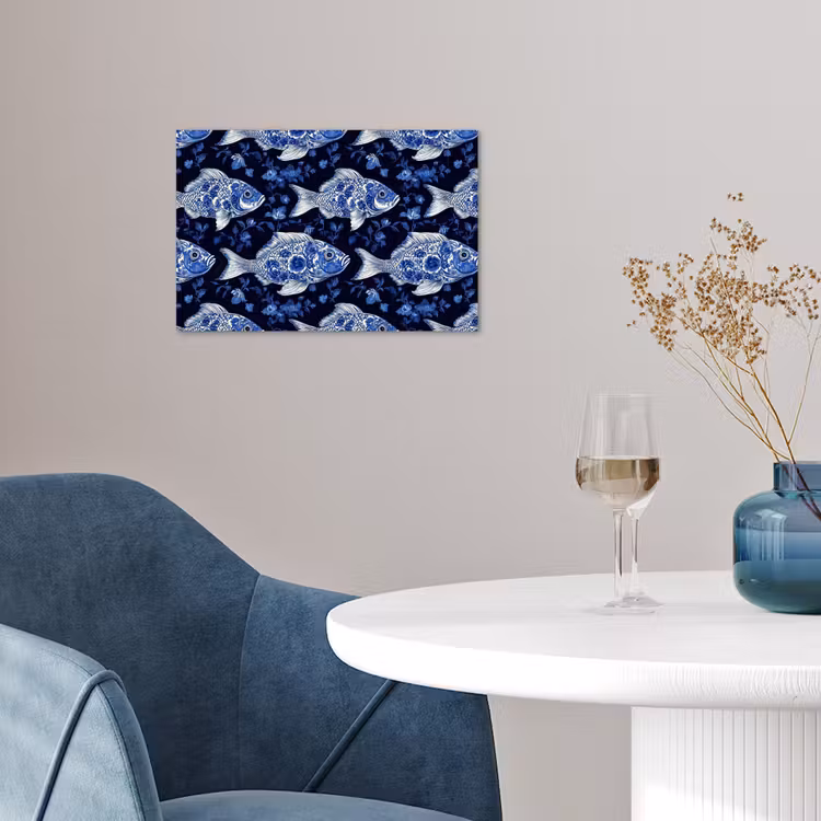 Vissen - Bloemen - Blauw poster papier klein 62 -sfeer3